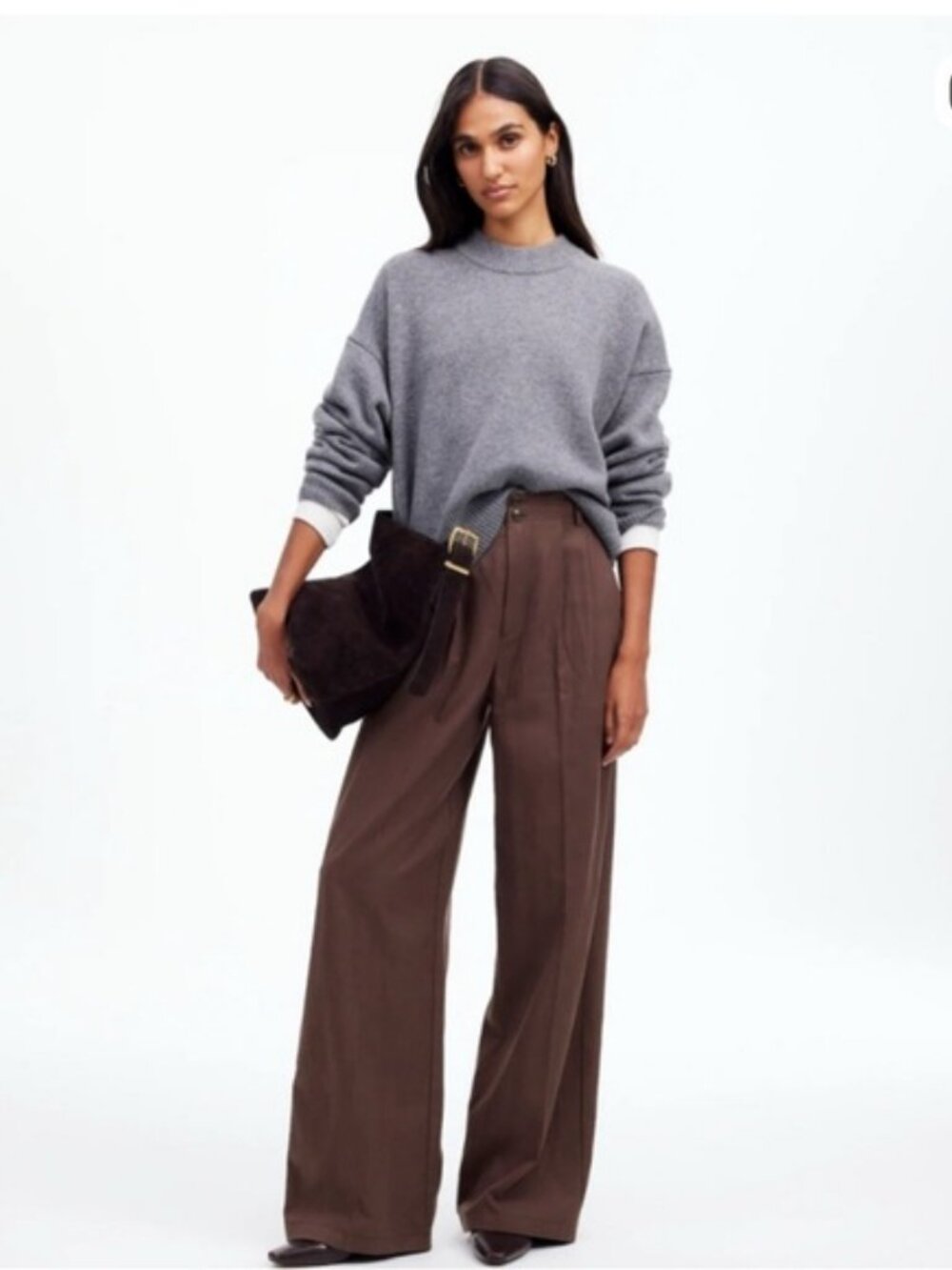 Ladies 0P Madewell Wide-leg Harlow pant in Heather Brown NWOT